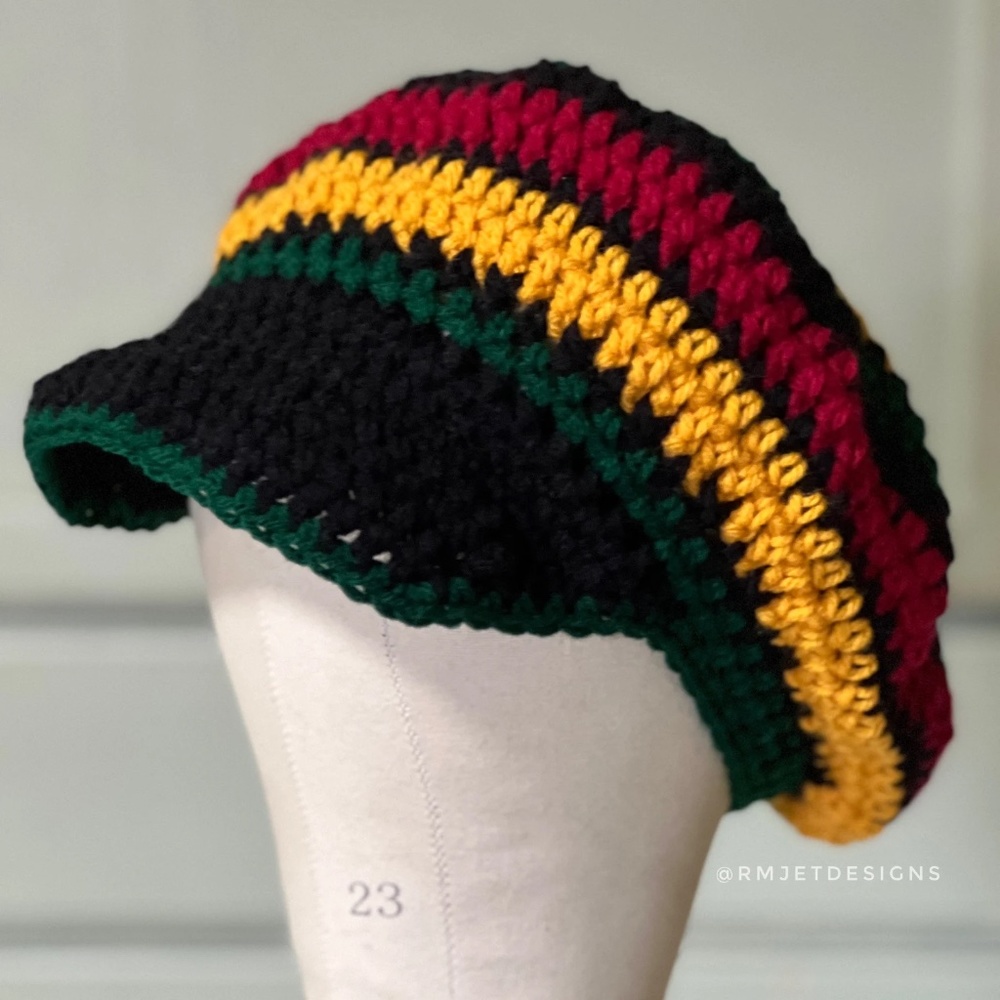 Rasta Poofy Newsboy Cap Slouchy Tam Brim Visor Dreads Red Green Yellow Black
